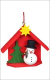 Snowman House Wooden German Ornament