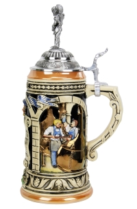 This ornate german beer stein depicting brewers of the finest German beer Authentic german beer stein with lid
