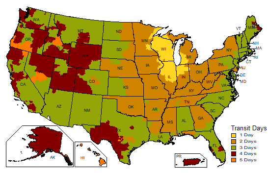 UPS Ground Transit Time Map
